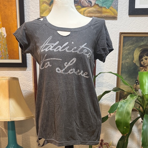 Gray Women's Addicted to Love Top with Cutout Detail - Picture 1 of 5